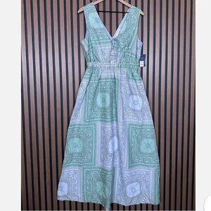 GREEN&GRAY PAISLEY ART ELASTIC WAIST MAXI DRESS